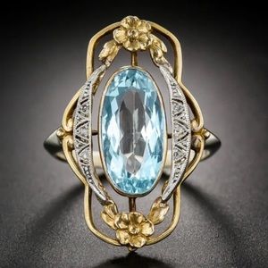 - - 9.25 Sterling Siver & Aquamarine Ring Size 6